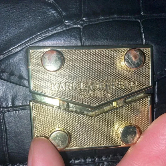 Karl Lagerfeld Paris Corrine Croc Embossed Crossbody Tote Black/Gold Vintage - Picture 5 of 7